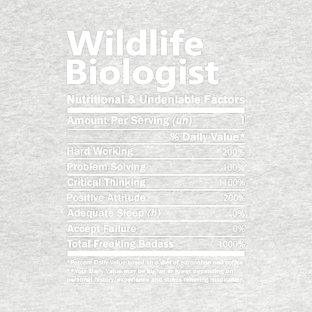 Wildlife Biologist T Shirt - Nutritional and Undeniable Factors Gift Item Tee by Ryalgi